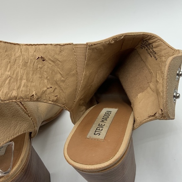 Steve Madden Nonstp Tan Leather Ankle Strap Stacked Heel Booties Size 7 - Picture 6 of 10